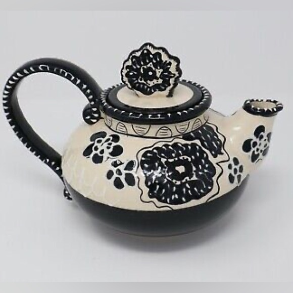Teapot Blue Sky Heather Goldminc Cambria Nouveau Black Cream Teapot 2012 Floral - Picture 3 of 11